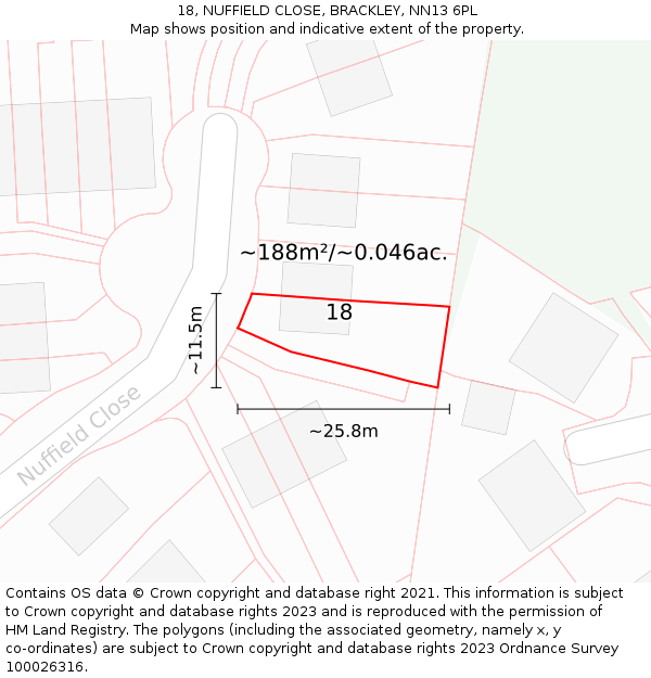 18, NUFFIELD CLOSE, BRACKLEY, NN13 6PL: Plot and title map