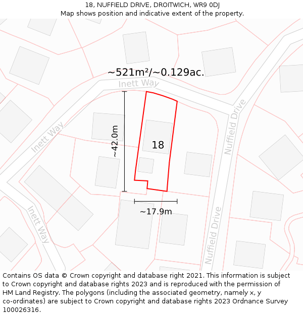 18, NUFFIELD DRIVE, DROITWICH, WR9 0DJ: Plot and title map