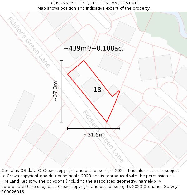 18, NUNNEY CLOSE, CHELTENHAM, GL51 0TU: Plot and title map