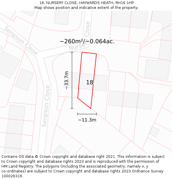 18, NURSERY CLOSE, HAYWARDS HEATH, RH16 1HP: Plot and title map