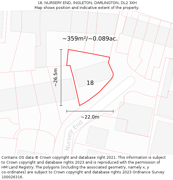 18, NURSERY END, INGLETON, DARLINGTON, DL2 3XH: Plot and title map