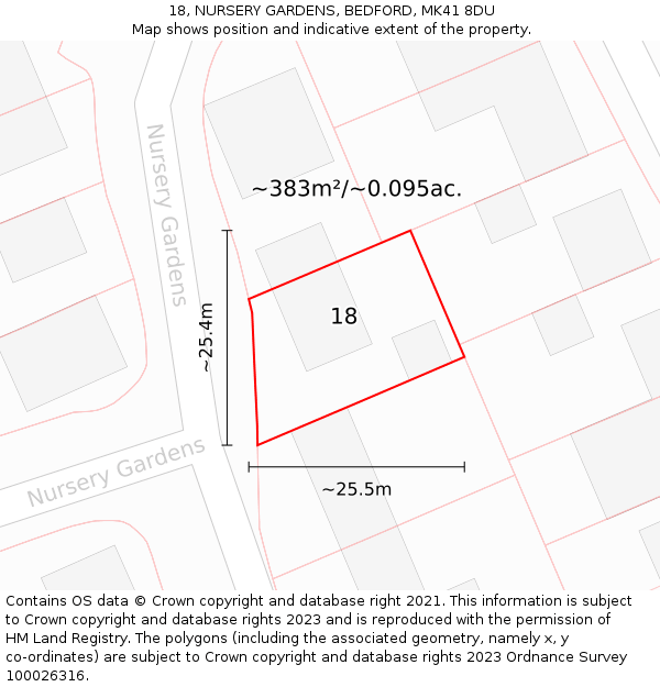 18, NURSERY GARDENS, BEDFORD, MK41 8DU: Plot and title map