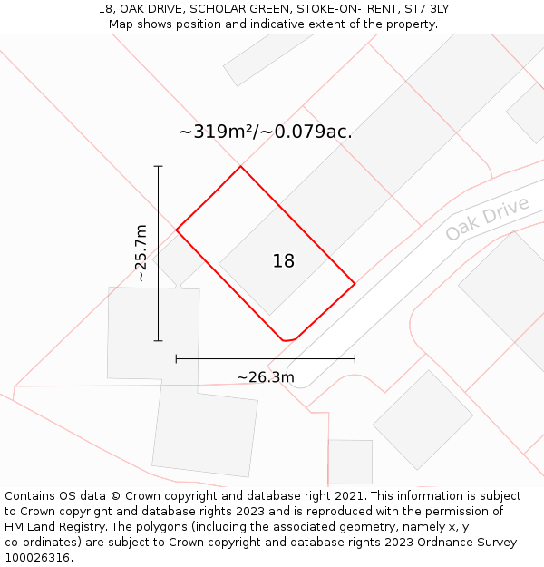 18, OAK DRIVE, SCHOLAR GREEN, STOKE-ON-TRENT, ST7 3LY: Plot and title map