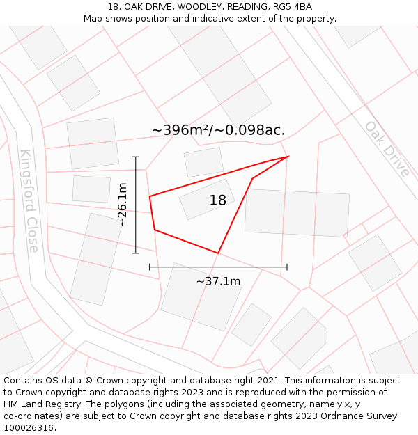 18, OAK DRIVE, WOODLEY, READING, RG5 4BA: Plot and title map