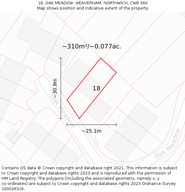 18, OAK MEADOW, WEAVERHAM, NORTHWICH, CW8 3AX: Plot and title map