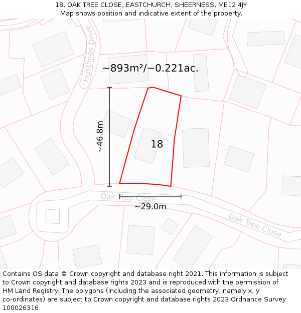 18, OAK TREE CLOSE, EASTCHURCH, SHEERNESS, ME12 4JY: Plot and title map