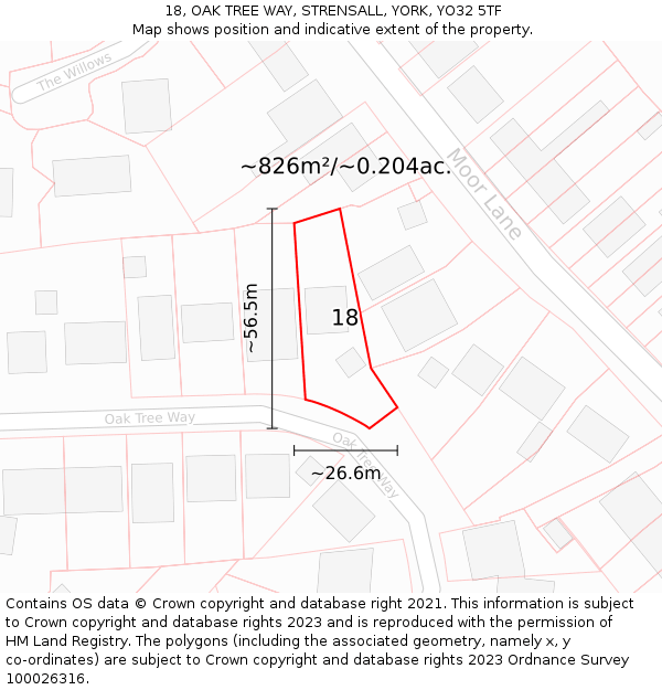 18, OAK TREE WAY, STRENSALL, YORK, YO32 5TF: Plot and title map