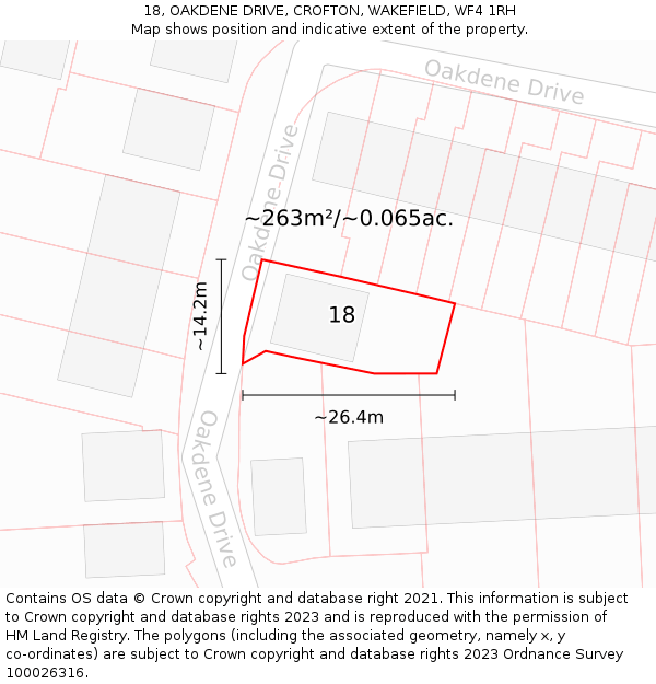 18, OAKDENE DRIVE, CROFTON, WAKEFIELD, WF4 1RH: Plot and title map