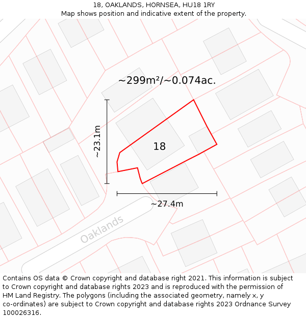 18, OAKLANDS, HORNSEA, HU18 1RY: Plot and title map