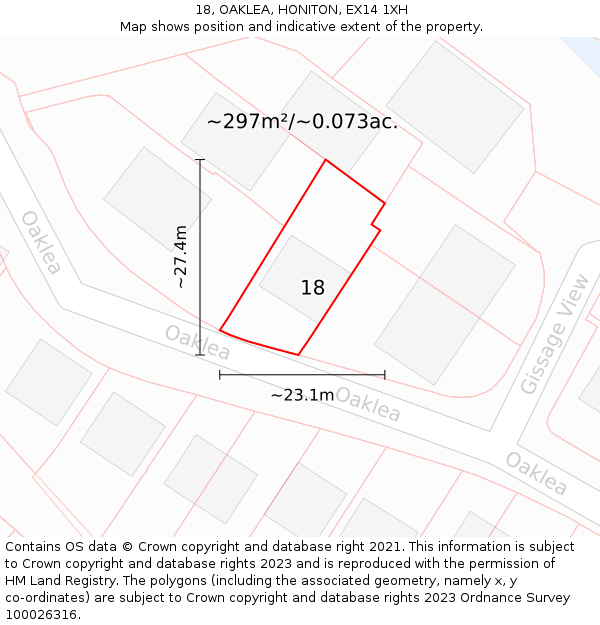 18, OAKLEA, HONITON, EX14 1XH: Plot and title map