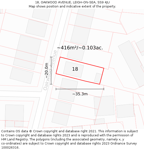 18, OAKWOOD AVENUE, LEIGH-ON-SEA, SS9 4JU: Plot and title map