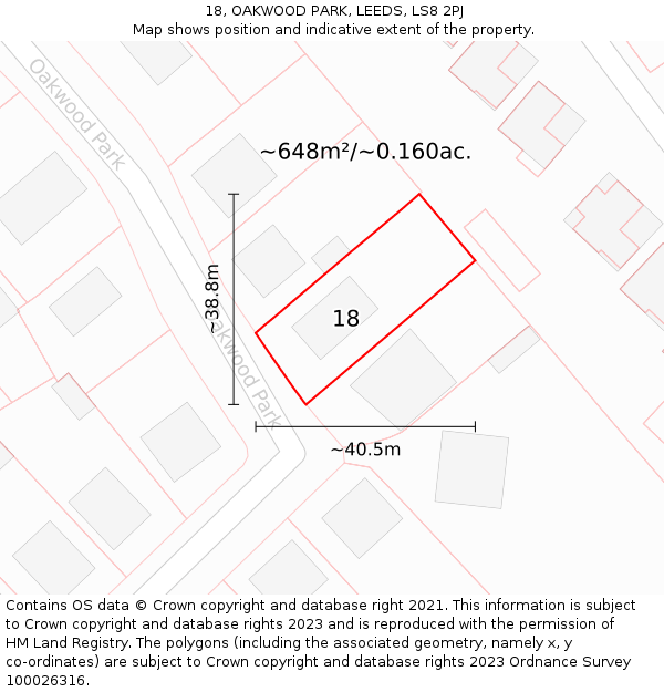 18, OAKWOOD PARK, LEEDS, LS8 2PJ: Plot and title map