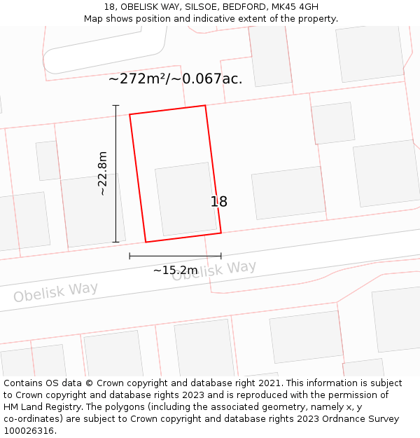 18, OBELISK WAY, SILSOE, BEDFORD, MK45 4GH: Plot and title map