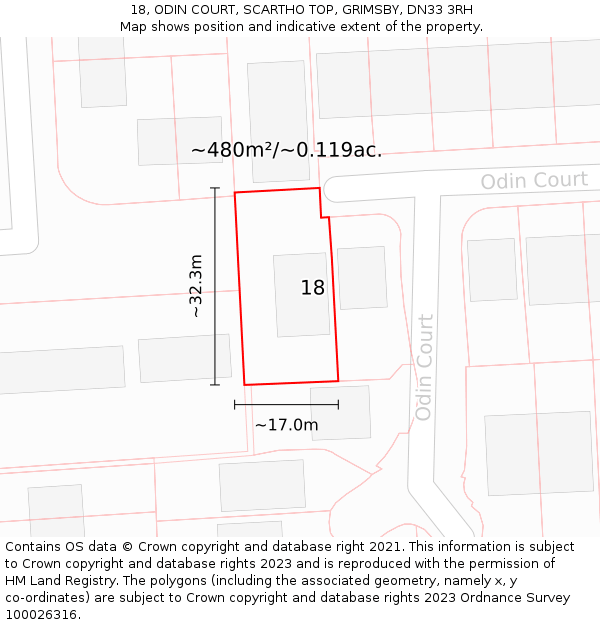 18, ODIN COURT, SCARTHO TOP, GRIMSBY, DN33 3RH: Plot and title map