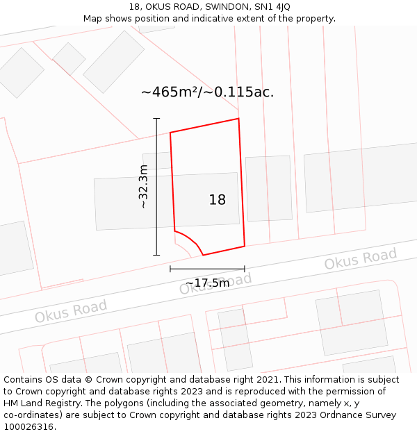 18, OKUS ROAD, SWINDON, SN1 4JQ: Plot and title map