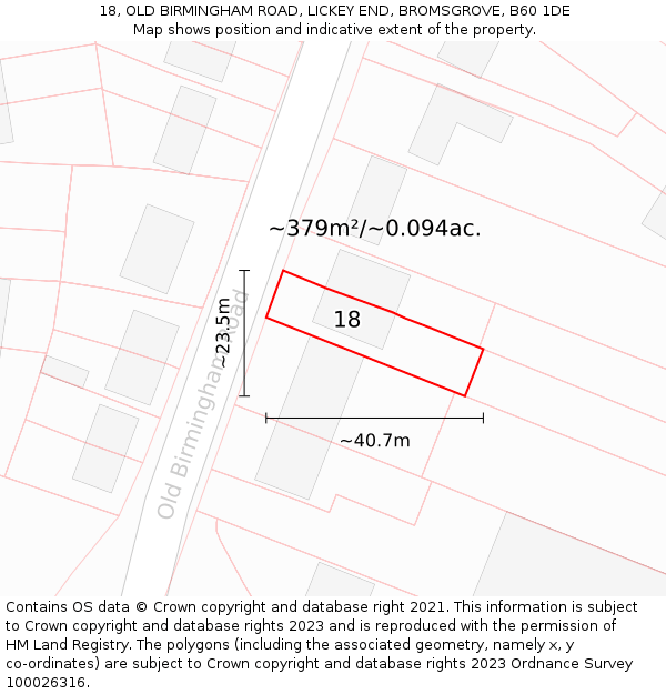 18, OLD BIRMINGHAM ROAD, LICKEY END, BROMSGROVE, B60 1DE: Plot and title map