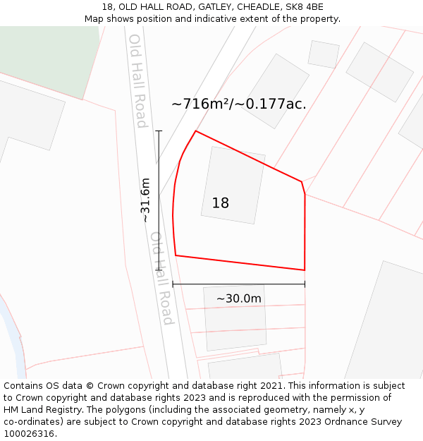 18, OLD HALL ROAD, GATLEY, CHEADLE, SK8 4BE: Plot and title map