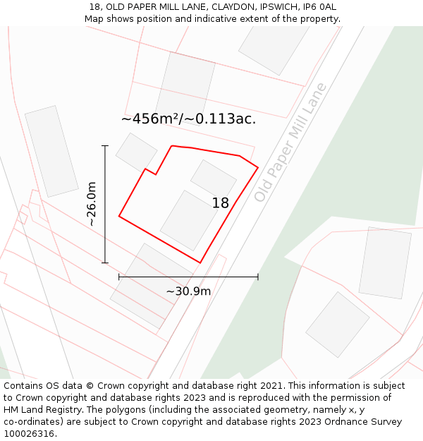 18, OLD PAPER MILL LANE, CLAYDON, IPSWICH, IP6 0AL: Plot and title map