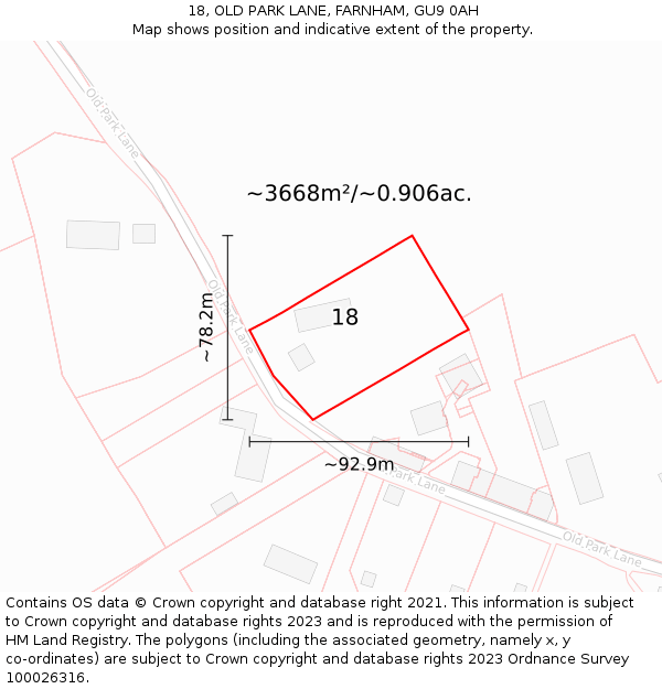 18, OLD PARK LANE, FARNHAM, GU9 0AH: Plot and title map