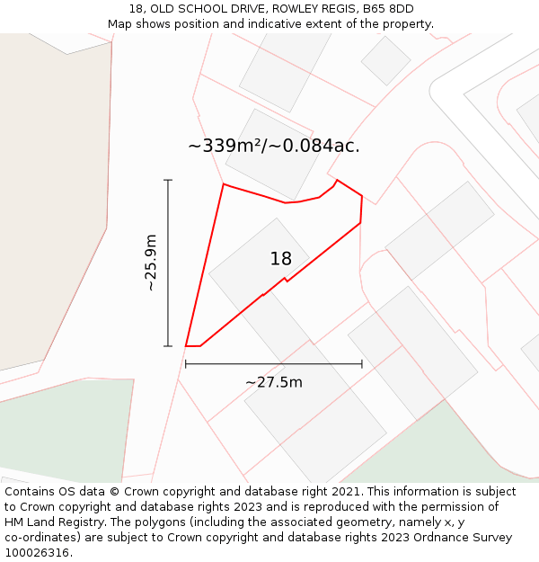 18, OLD SCHOOL DRIVE, ROWLEY REGIS, B65 8DD: Plot and title map