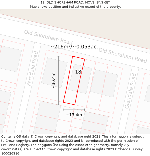 18, OLD SHOREHAM ROAD, HOVE, BN3 6ET: Plot and title map