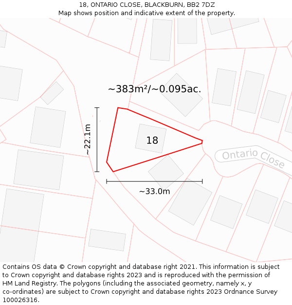 18, ONTARIO CLOSE, BLACKBURN, BB2 7DZ: Plot and title map