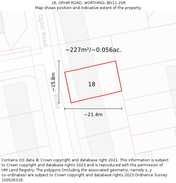 18, OPHIR ROAD, WORTHING, BN11 2SR: Plot and title map
