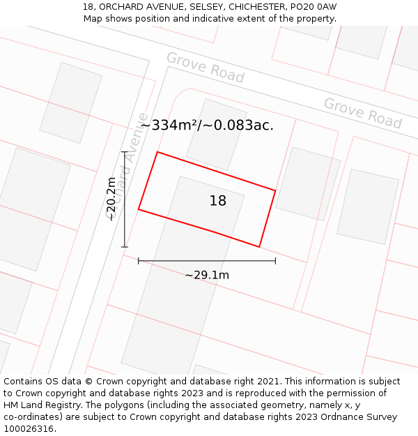 18, ORCHARD AVENUE, SELSEY, CHICHESTER, PO20 0AW: Plot and title map