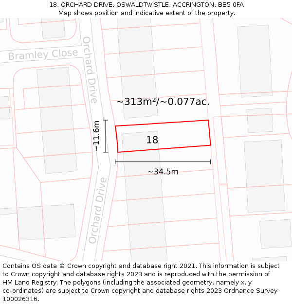 18, ORCHARD DRIVE, OSWALDTWISTLE, ACCRINGTON, BB5 0FA: Plot and title map