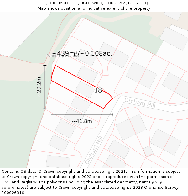 18, ORCHARD HILL, RUDGWICK, HORSHAM, RH12 3EQ: Plot and title map