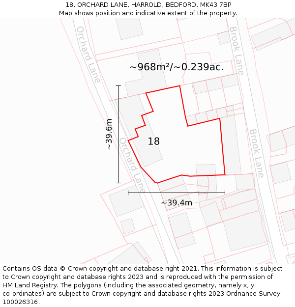 18, ORCHARD LANE, HARROLD, BEDFORD, MK43 7BP: Plot and title map