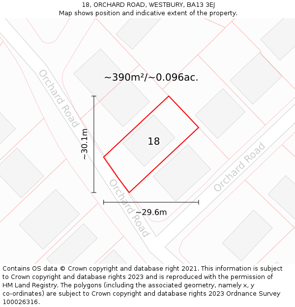 18, ORCHARD ROAD, WESTBURY, BA13 3EJ: Plot and title map