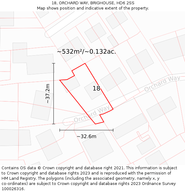 18, ORCHARD WAY, BRIGHOUSE, HD6 2SS: Plot and title map