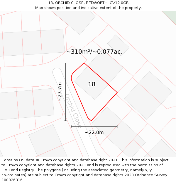 18, ORCHID CLOSE, BEDWORTH, CV12 0GR: Plot and title map