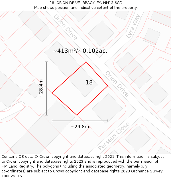 18, ORION DRIVE, BRACKLEY, NN13 6GD: Plot and title map