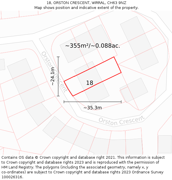 18, ORSTON CRESCENT, WIRRAL, CH63 9NZ: Plot and title map