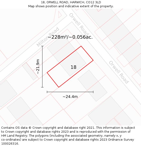 18, ORWELL ROAD, HARWICH, CO12 3LD: Plot and title map