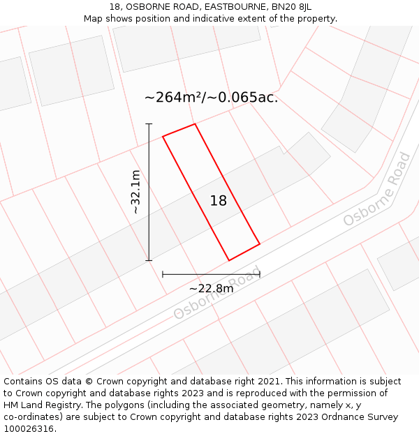 18, OSBORNE ROAD, EASTBOURNE, BN20 8JL: Plot and title map