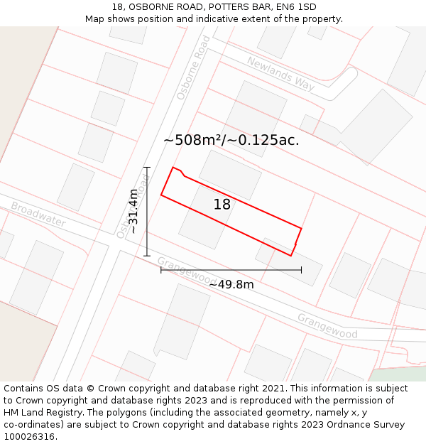 18, OSBORNE ROAD, POTTERS BAR, EN6 1SD: Plot and title map