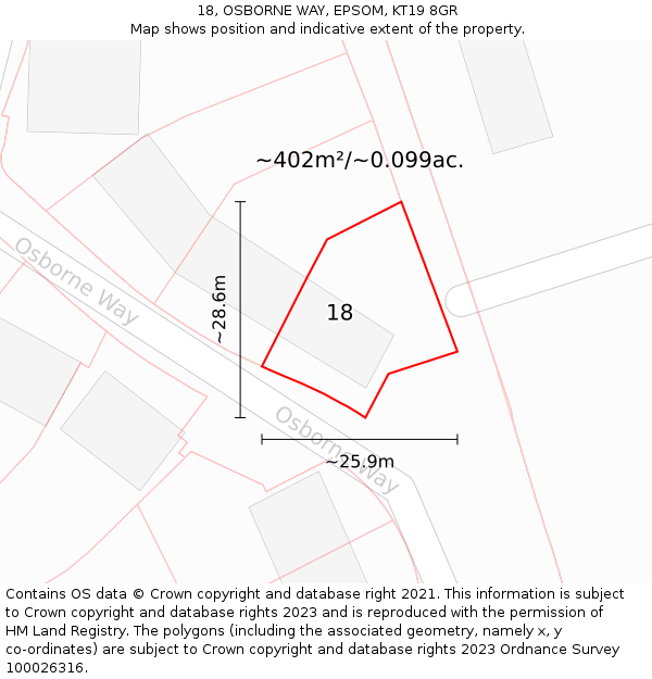 18, OSBORNE WAY, EPSOM, KT19 8GR: Plot and title map