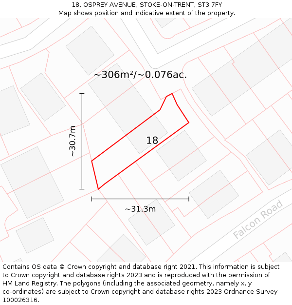 18, OSPREY AVENUE, STOKE-ON-TRENT, ST3 7FY: Plot and title map