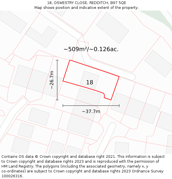 18, OSWESTRY CLOSE, REDDITCH, B97 5QE: Plot and title map