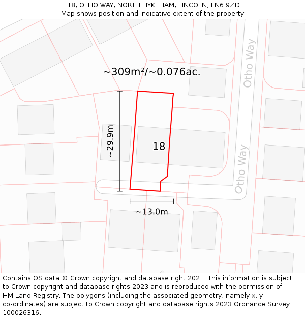 18, OTHO WAY, NORTH HYKEHAM, LINCOLN, LN6 9ZD: Plot and title map