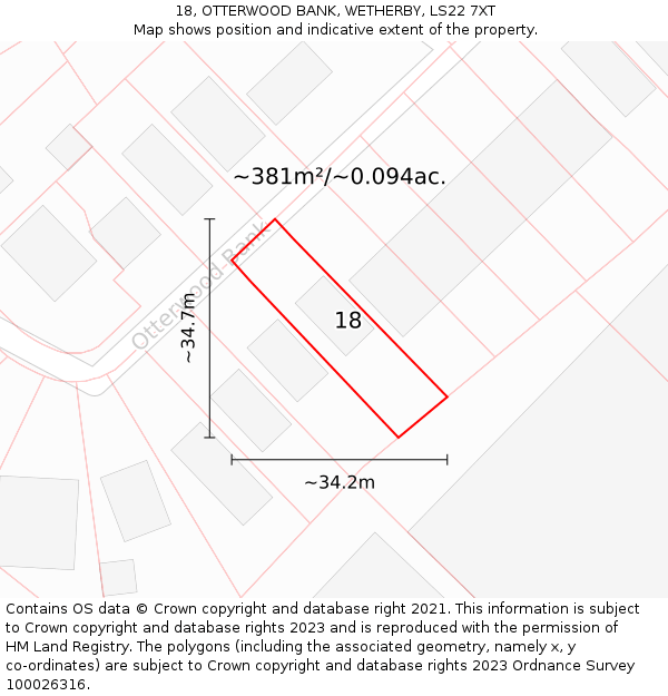 18, OTTERWOOD BANK, WETHERBY, LS22 7XT: Plot and title map