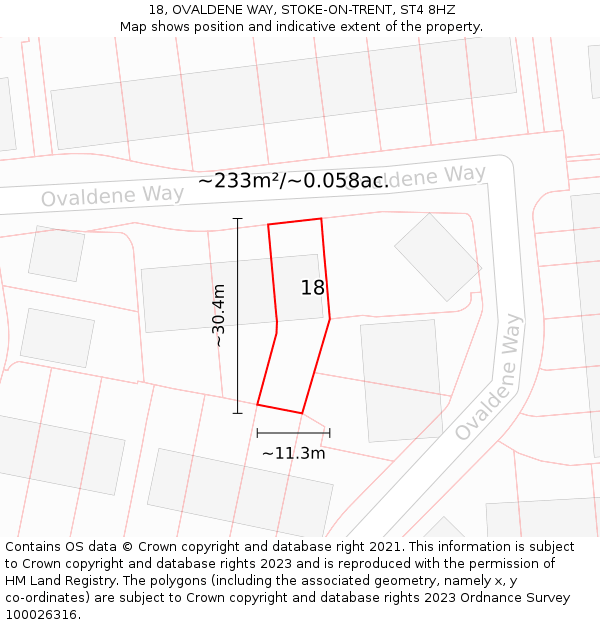 18, OVALDENE WAY, STOKE-ON-TRENT, ST4 8HZ: Plot and title map