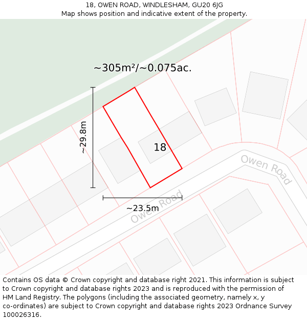 18, OWEN ROAD, WINDLESHAM, GU20 6JG: Plot and title map