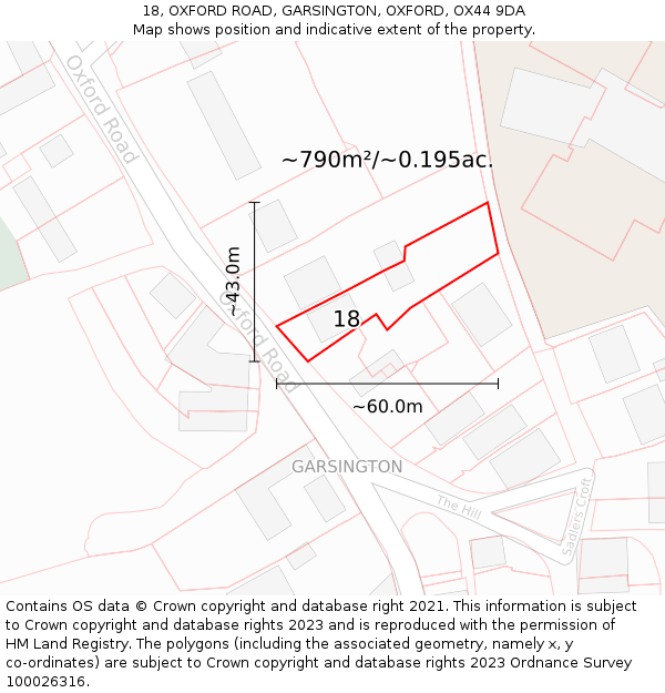 18, OXFORD ROAD, GARSINGTON, OXFORD, OX44 9DA: Plot and title map