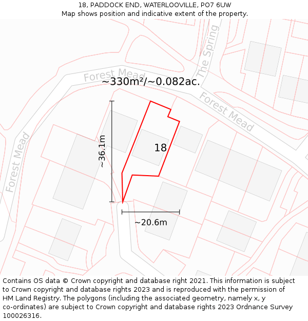 18, PADDOCK END, WATERLOOVILLE, PO7 6UW: Plot and title map