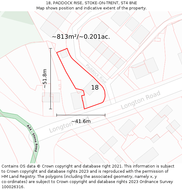 18, PADDOCK RISE, STOKE-ON-TRENT, ST4 8NE: Plot and title map