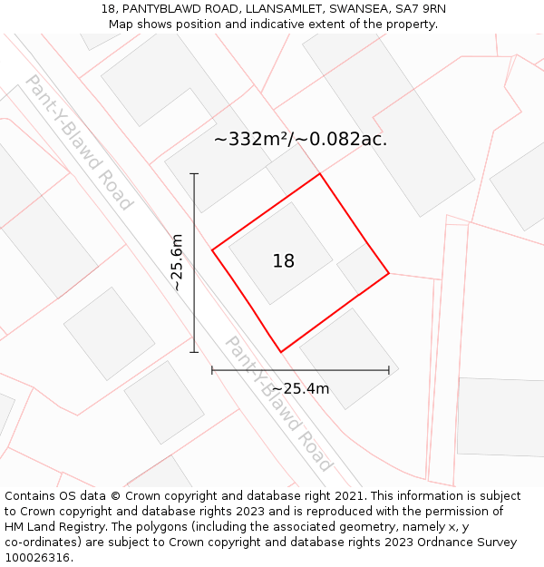 18, PANTYBLAWD ROAD, LLANSAMLET, SWANSEA, SA7 9RN: Plot and title map